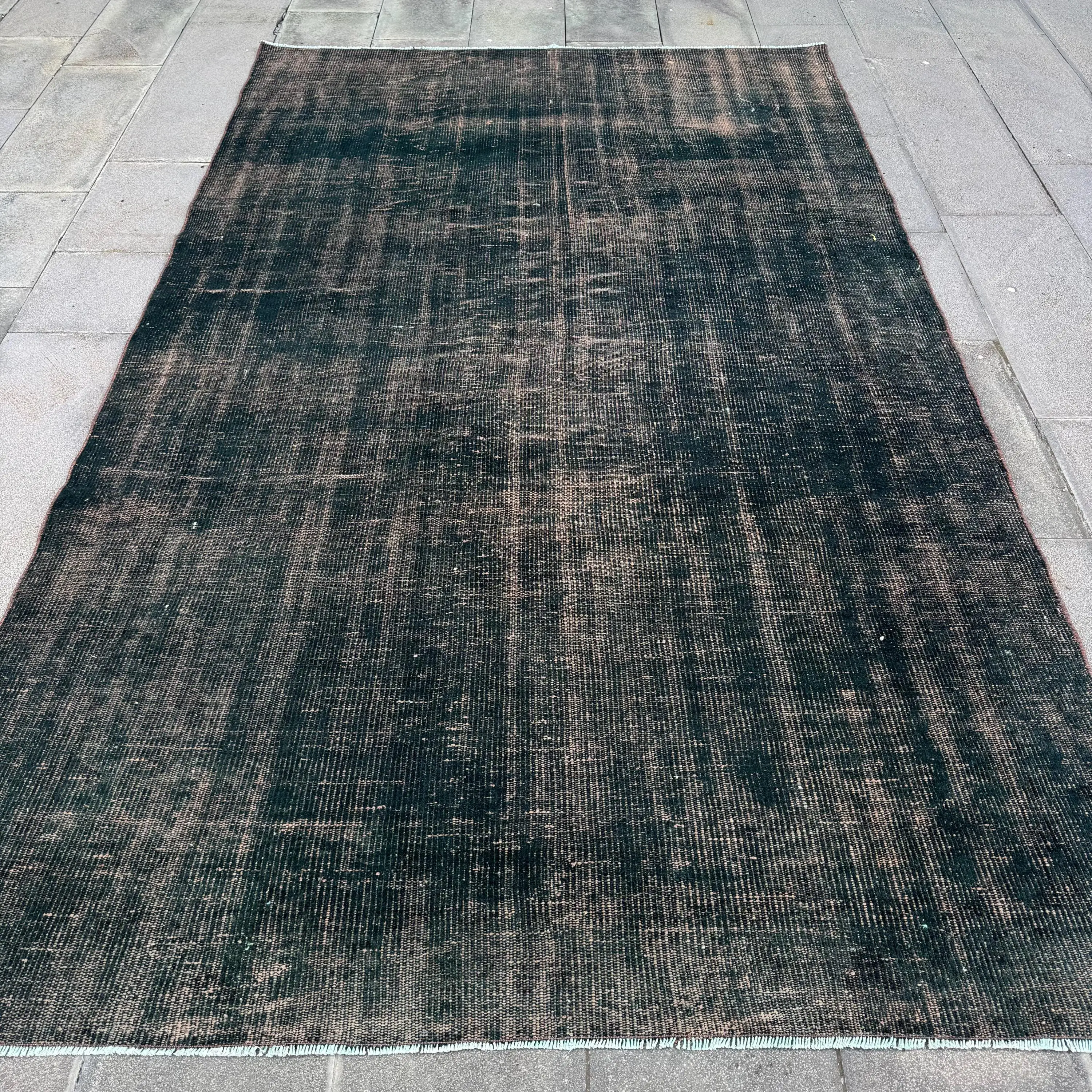 Vintage Büyük Halı 5.7x9.4 ft, Siyah Kahverengi Çiçekli Halı Yün - 1