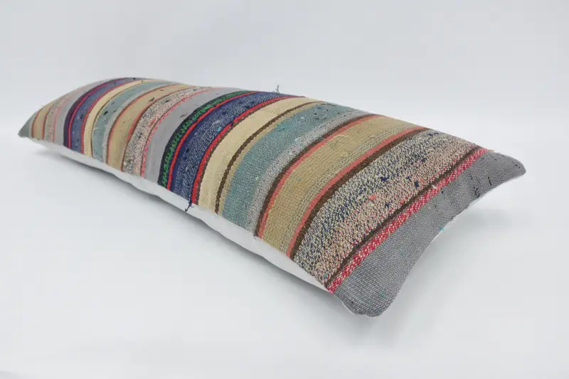 Throw Kilim Pillow, Cushion Case, Floor Cushion, Gift Pillow, Interior Designer Pillow, Bolster Throw Pillow Cover, 12x36 Blue Pillow Case - 5