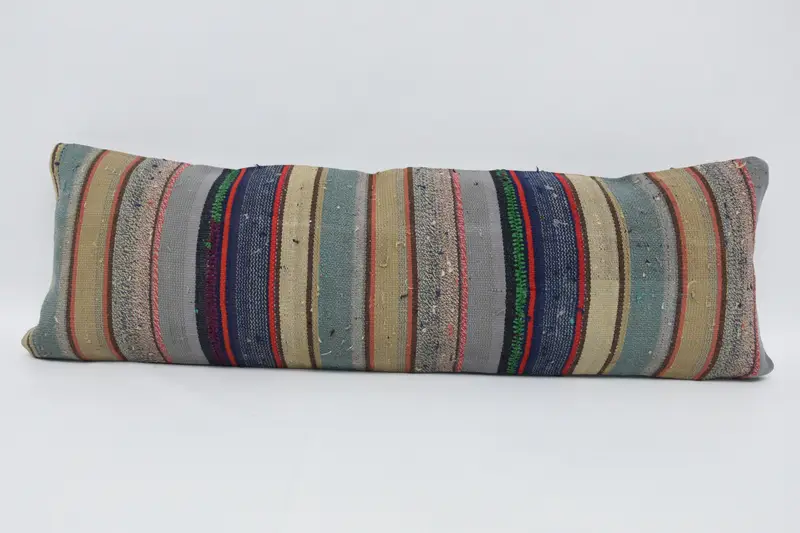 Throw Kilim Pillow, Cushion Case, Floor Cushion, Gift Pillow, Interior Designer Pillow, Bolster Throw Pillow Cover, 12x36 Blue Pillow Case - 1