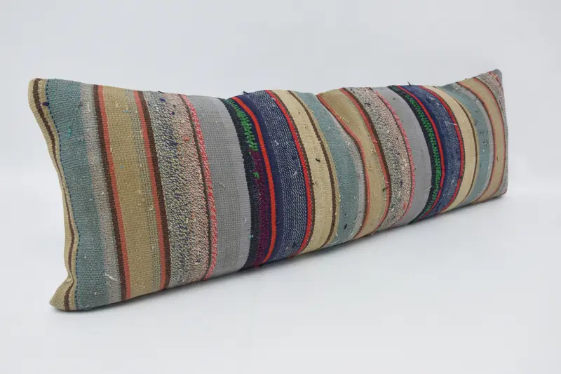 Throw Kilim Pillow, Cushion Case, Floor Cushion, Gift Pillow, Interior Designer Pillow, Bolster Throw Pillow Cover, 12x36 Blue Pillow Case - 3