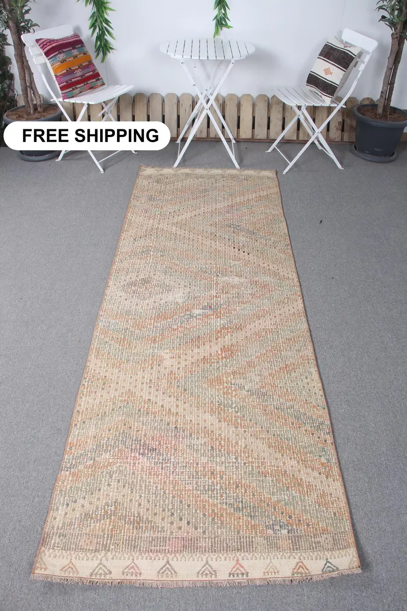 Vibrant Orange & Green Rug, 3x8.4 ft Floral & Geometric