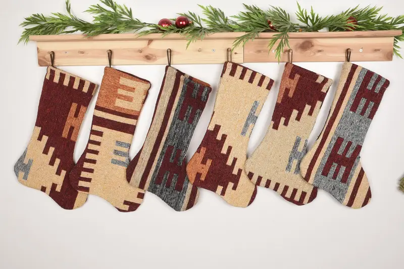 Patrón de adornos navideños, calcetín Kilim tejido de 7 pulgadas