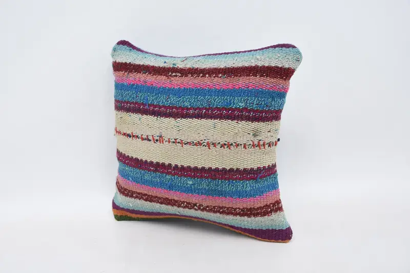 Luxury Pillow Case, Vintage Pillow, Handwoven Pillow Cover Pillow Case, Kilim Pillow Cover, Pillow Sham, 12x12 Blue Cushion, Turkish Kilim Pillow - 4