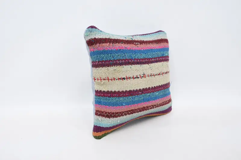 Luxury Pillow Case, Vintage Pillow, Handwoven Pillow Cover Pillow Case, Kilim Pillow Cover, Pillow Sham, 12x12 Blue Cushion, Turkish Kilim Pillow - 3