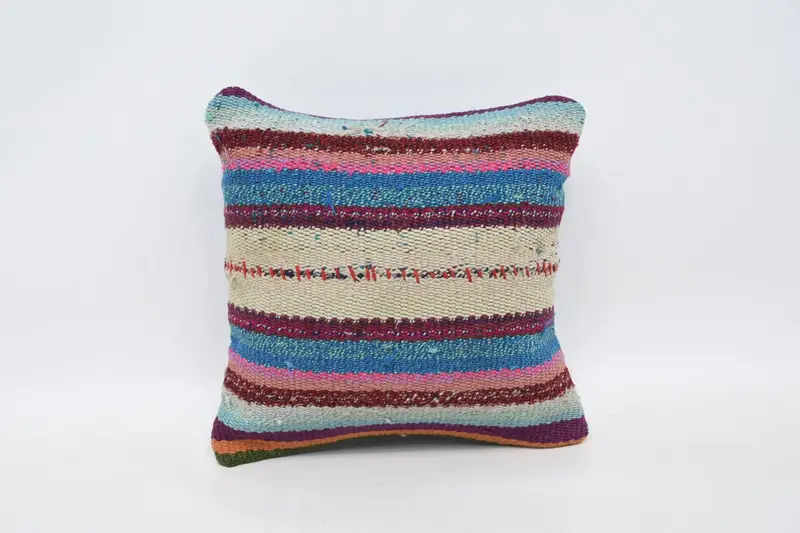 Luxury Pillow Case, Vintage Pillow, Handwoven Pillow Cover Pillow Case, Kilim Pillow Cover, Pillow Sham, 12x12 Blue Cushion, Turkish Kilim Pillow - 1