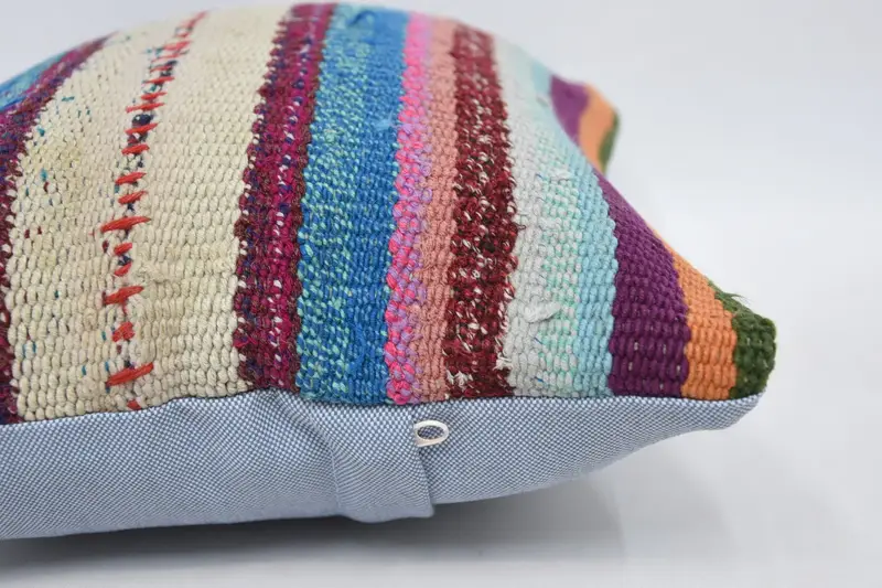 Luxury Pillow Case, Vintage Pillow, Handwoven Pillow Cover Pillow Case, Kilim Pillow Cover, Pillow Sham, 12x12 Blue Cushion, Turkish Kilim Pillow - 5