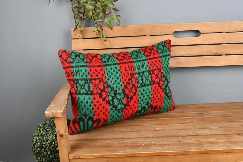 Pillow Cover, Handmade Cushion Cover, 16x24 Green Cushion, Gift Pillow, Anatolian Cushion, Interior Designer Pillow, Vintage Kilim Throw Pillow - 1