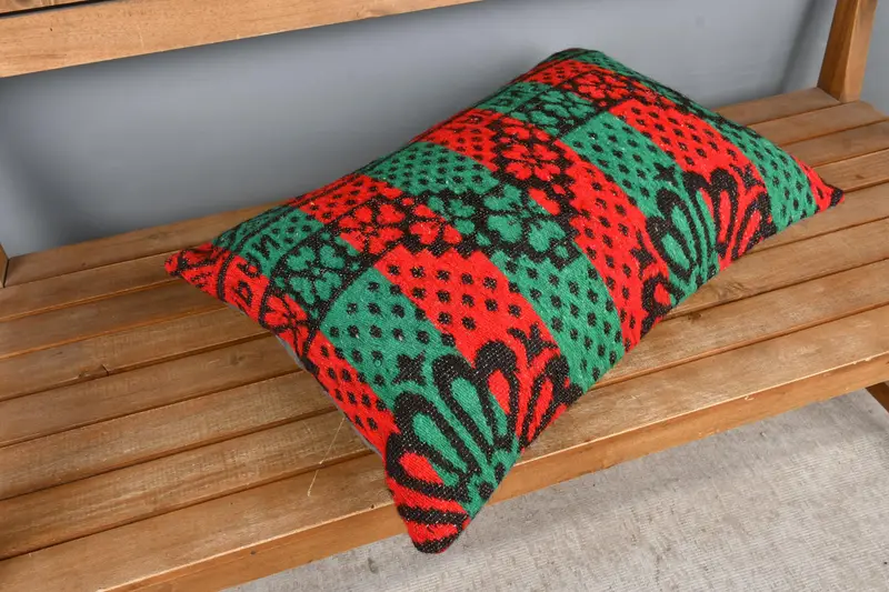 Pillow Cover, Handmade Cushion Cover, 16x24 Green Cushion, Gift Pillow, Anatolian Cushion, Interior Designer Pillow, Vintage Kilim Throw Pillow - 2