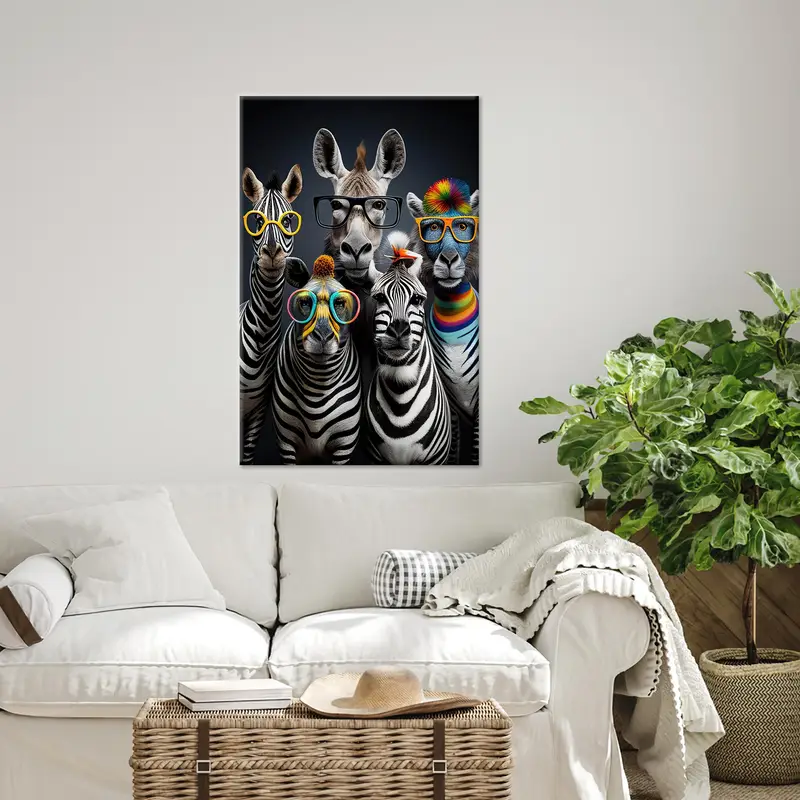 Modern Canvas: Cute Zebra with Glasses - Artistic, Funny Decor
