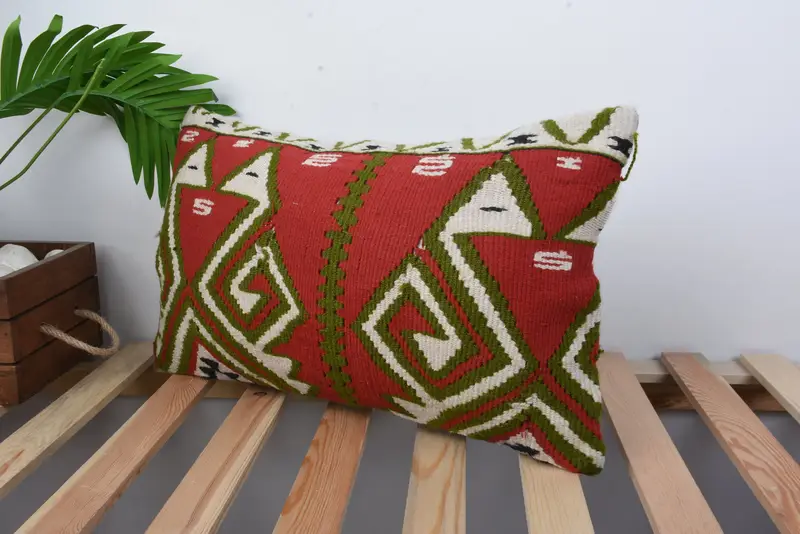 Cushion Cover, 12x20 Red Pillow, Interior Designer Pillow, Boho Throw Cushion Cover, Pillow for Couch, Handmade Kilim Cushion - 5