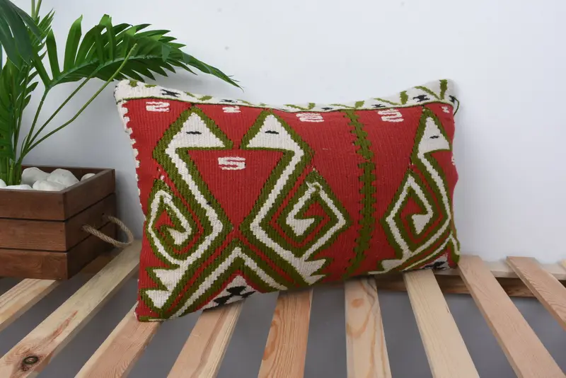 Cushion Cover, 12x20 Red Pillow, Interior Designer Pillow, Boho Throw Cushion Cover, Pillow for Couch, Handmade Kilim Cushion - 4