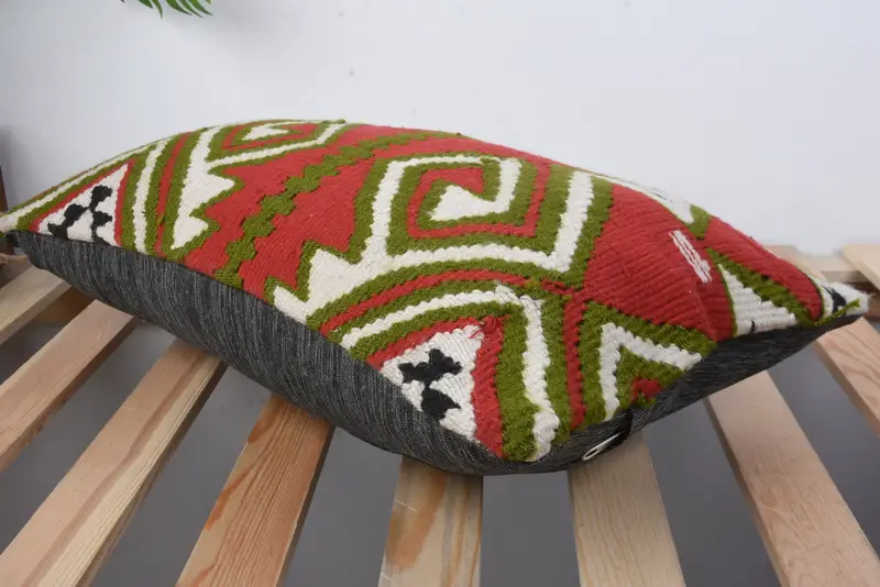 Cushion Cover, 12x20 Red Pillow, Interior Designer Pillow, Boho Throw Cushion Cover, Pillow for Couch, Handmade Kilim Cushion - 6