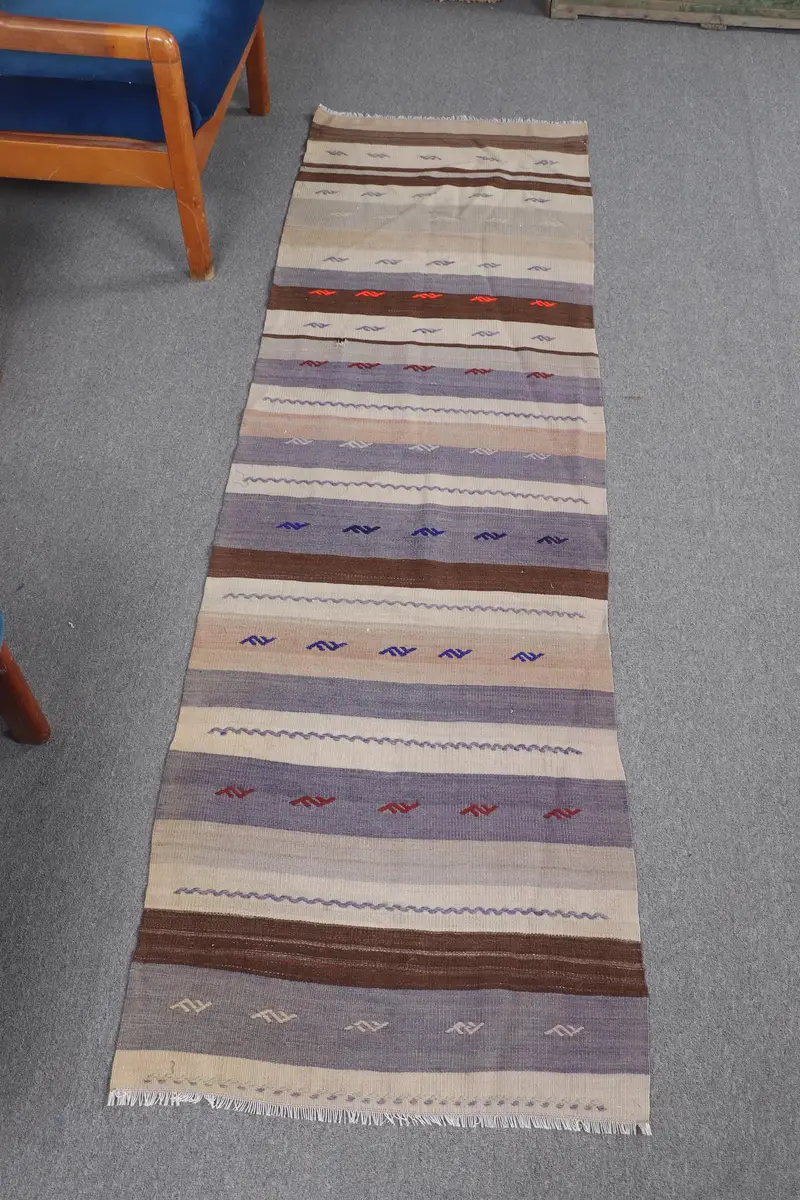 Elegant Beige & Purple Floral Rug, 2,2x7,1 ft