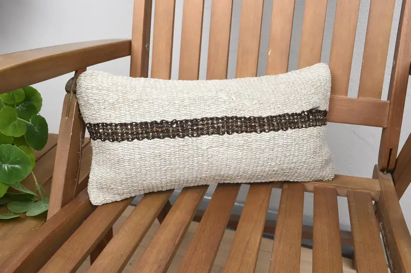 Almohada de tiro a rayas hecha a mano, cojín vintage bordado de 8x16