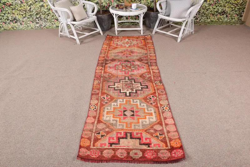 2.7x8.3 ft Herki Vintage Halı, Kırmızı Fas Türk Halısı Yün - 1