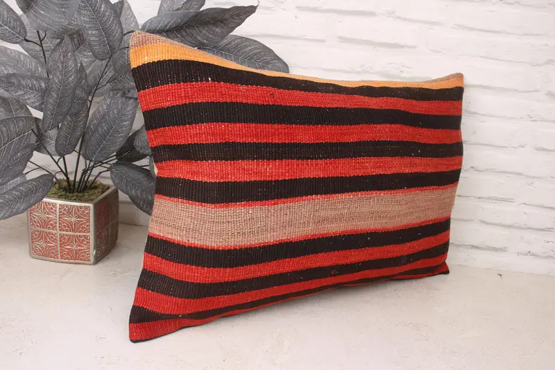 Ethnical Kilim Rug Pillow, Turkish Kilim Pillow, Kilim Cushion Sham, One Of A Kind Cushion Cover, 16x24 Red Pillow Case, Pillow Case - 3