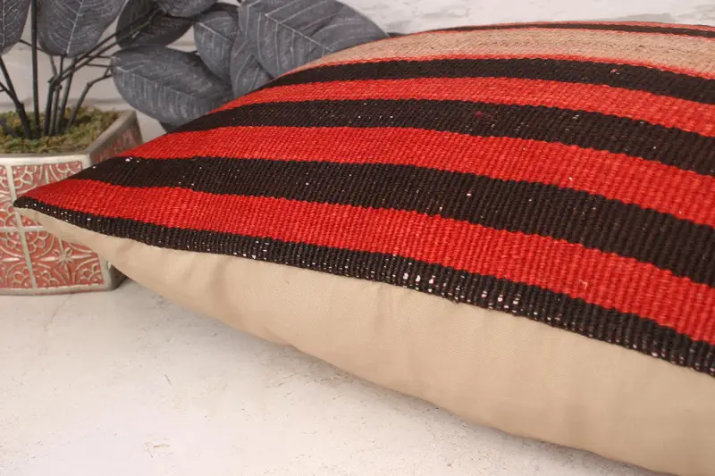 Ethnical Kilim Rug Pillow, Turkish Kilim Pillow, Kilim Cushion Sham, One Of A Kind Cushion Cover, 16x24 Red Pillow Case, Pillow Case - 6