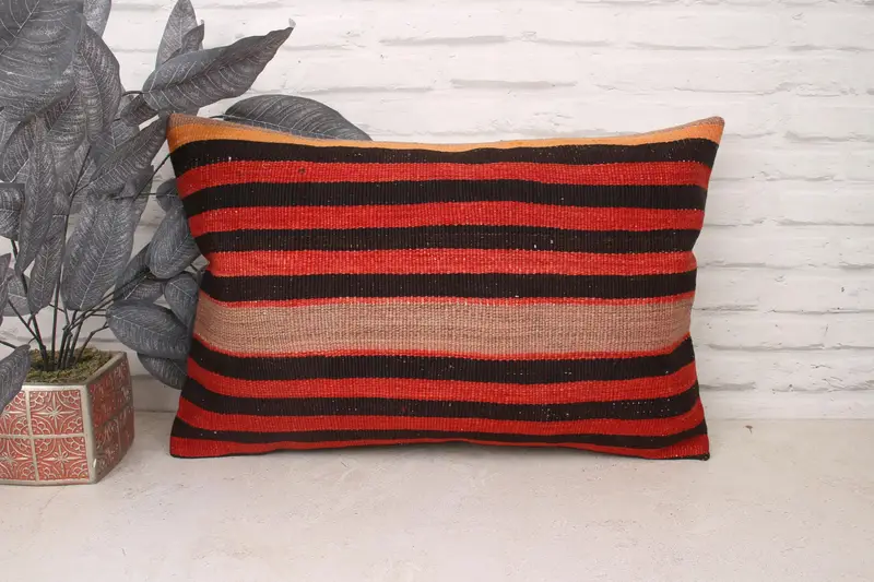 Ethnical Kilim Rug Pillow, Turkish Kilim Pillow, Kilim Cushion Sham, One Of A Kind Cushion Cover, 16x24 Red Pillow Case, Pillow Case - 1
