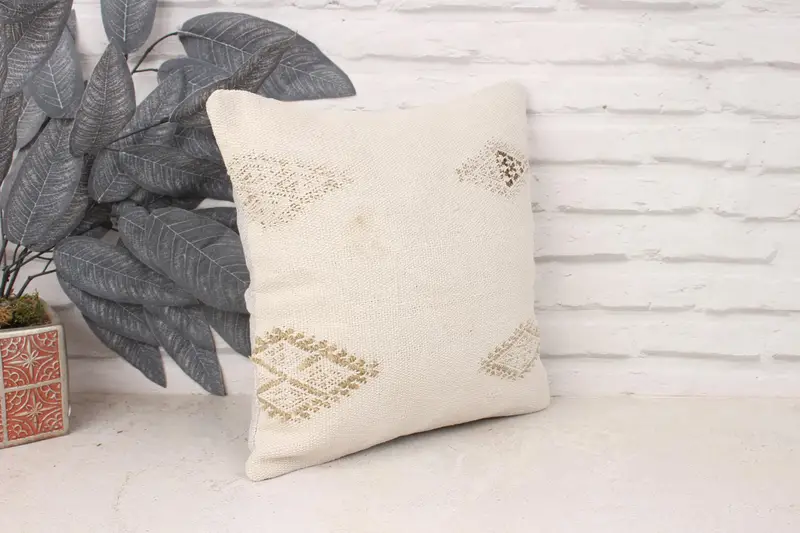 14x14 White Cushion Cover, Interior Designer Pillow, Cushion Cover, Oriental Pillow Cover, Ethnical Kilim Rug Pillow, Turkish Pillow - 3