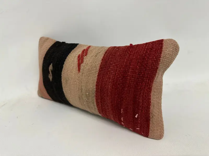 Crochet Pattern Pillow, Cushion, Tribal Pillow, Turkish Kilim Pillow, Pillow for Couch, 8x16 Red Cushion Case, Vintage Pillow - 4