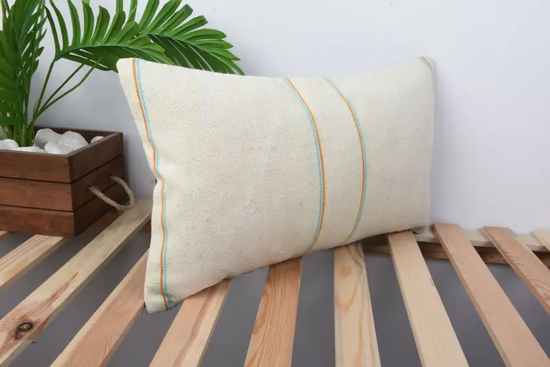 Vintage Kilim Pillow, 12x20 Beige Pillow Sham, Ethnical Kilim Rug Pillow, Gift Pillow, One Of A Kind Pillow Cover, Pillow Case - 4