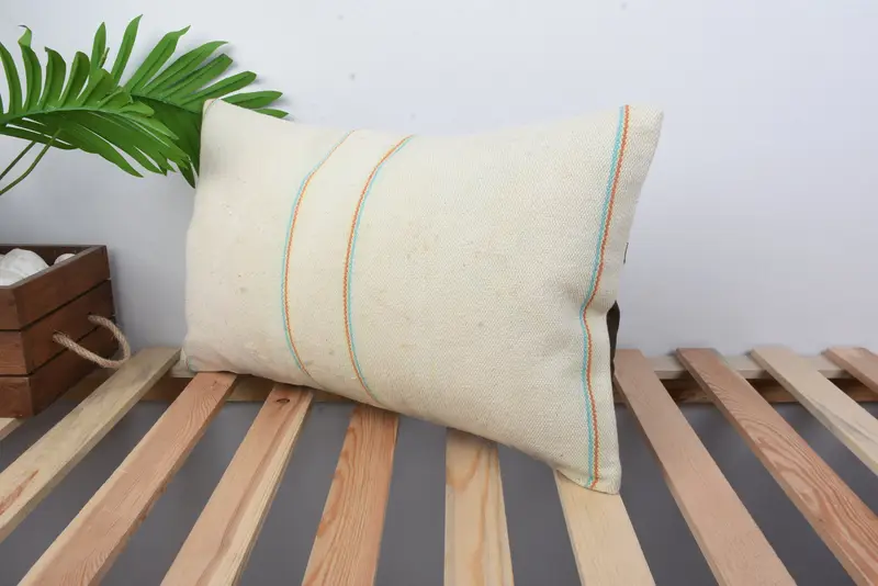 Vintage Kilim Pillow, 12x20 Beige Pillow Sham, Ethnical Kilim Rug Pillow, Gift Pillow, One Of A Kind Pillow Cover, Pillow Case - 5