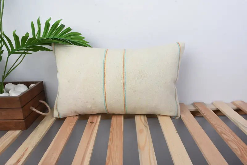 Vintage Kilim Pillow, 12x20 Beige Pillow Sham, Ethnical Kilim Rug Pillow, Gift Pillow, One Of A Kind Pillow Cover, Pillow Case - 1
