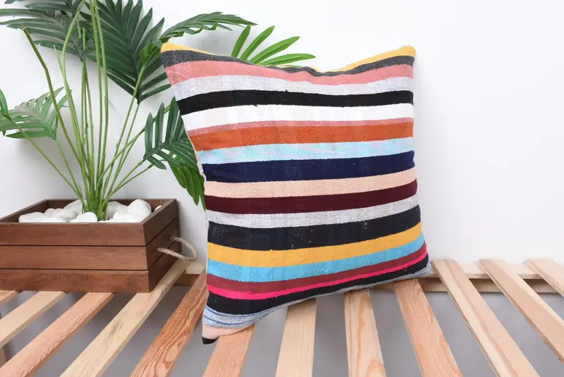 Pillow Sham, Handwoven Pillow Cover Cushion Cover, Pillow for Couch, Antique Pillows, 18x18 White Pillow, Ethnical Kilim Rug Pillow - 4