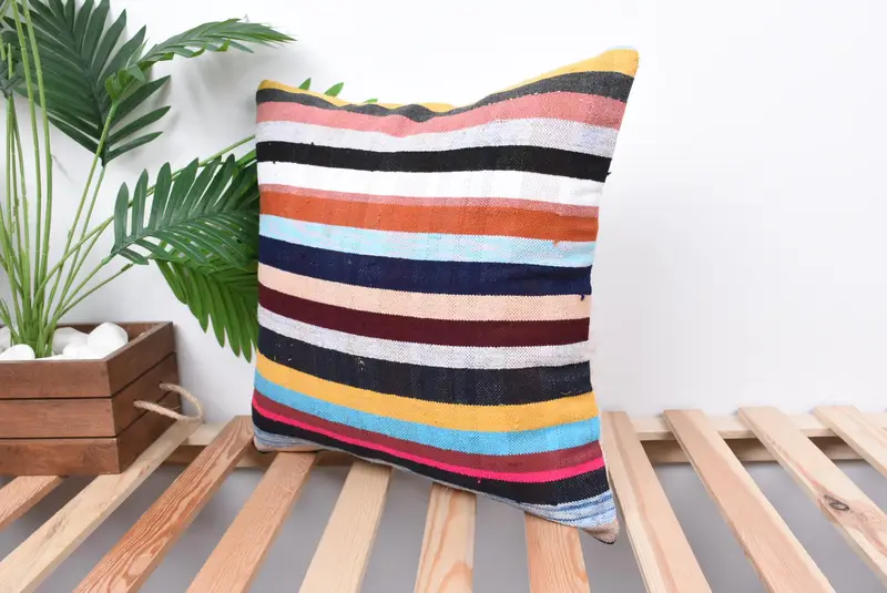 Pillow Sham, Handwoven Pillow Cover Cushion Cover, Pillow for Couch, Antique Pillows, 18x18 White Pillow, Ethnical Kilim Rug Pillow - 5