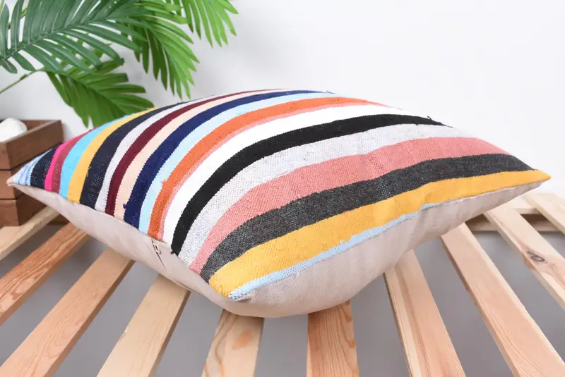 Pillow Sham, Handwoven Pillow Cover Cushion Cover, Pillow for Couch, Antique Pillows, 18x18 White Pillow, Ethnical Kilim Rug Pillow - 6
