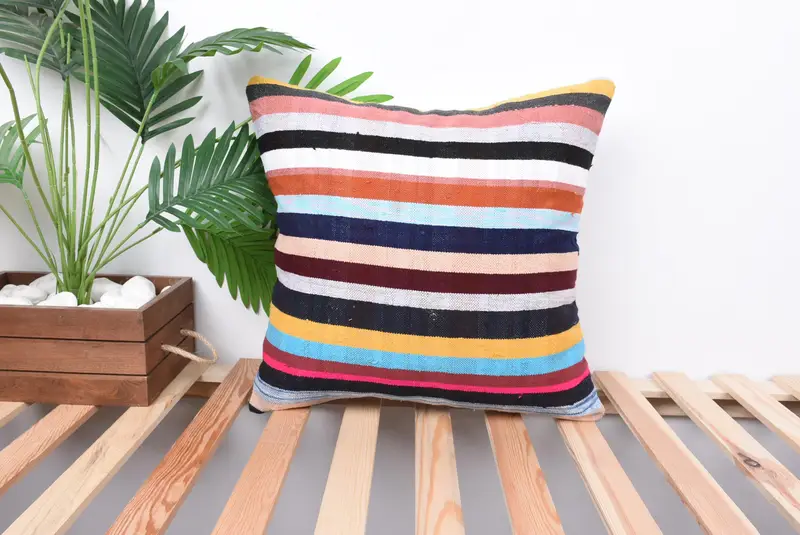Pillow Sham, Handwoven Pillow Cover Cushion Cover, Pillow for Couch, Antique Pillows, 18x18 White Pillow, Ethnical Kilim Rug Pillow - 1