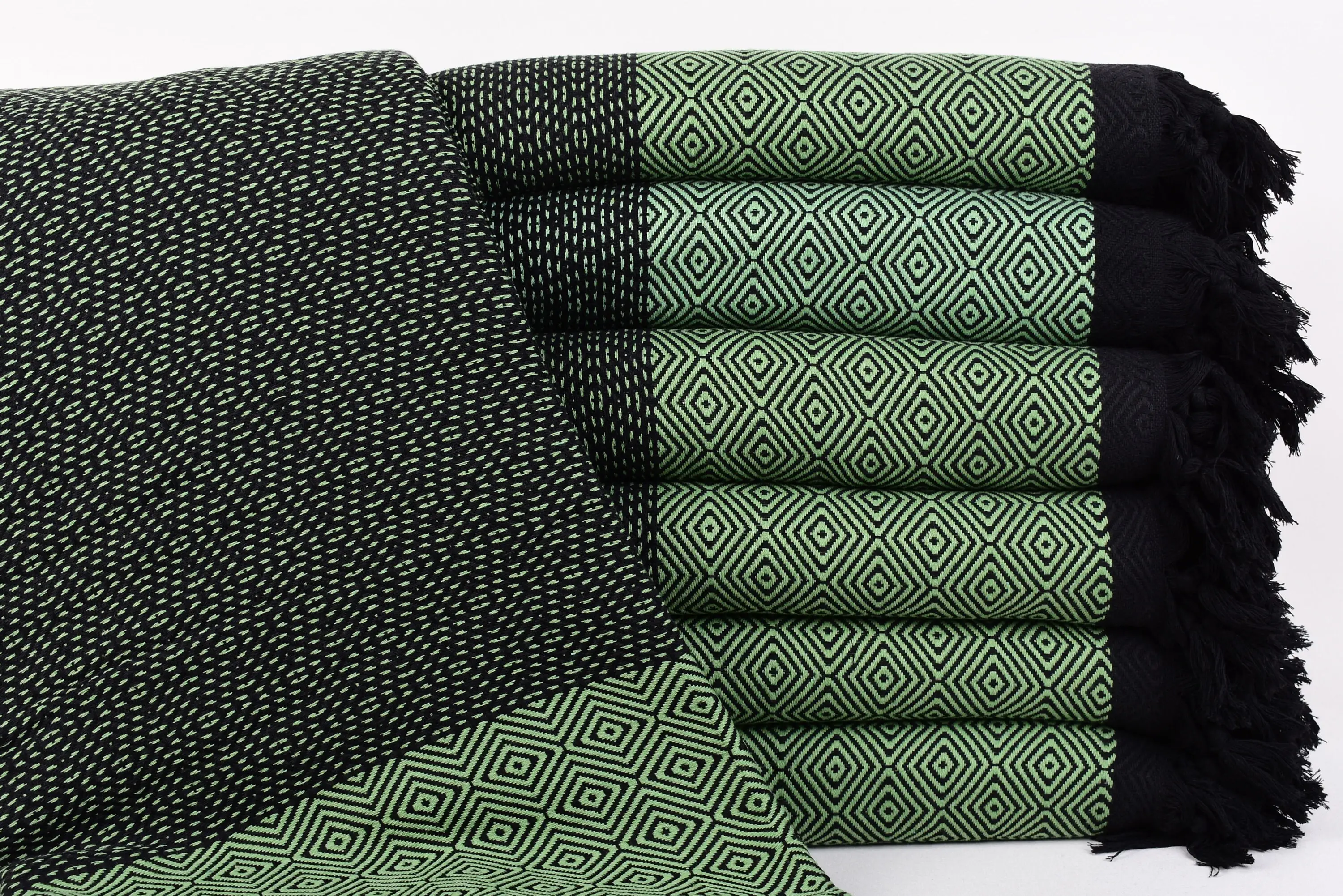 Personalized Organic Cotton Throw, 99x79 Inches, Green Plaid Pattern - 1