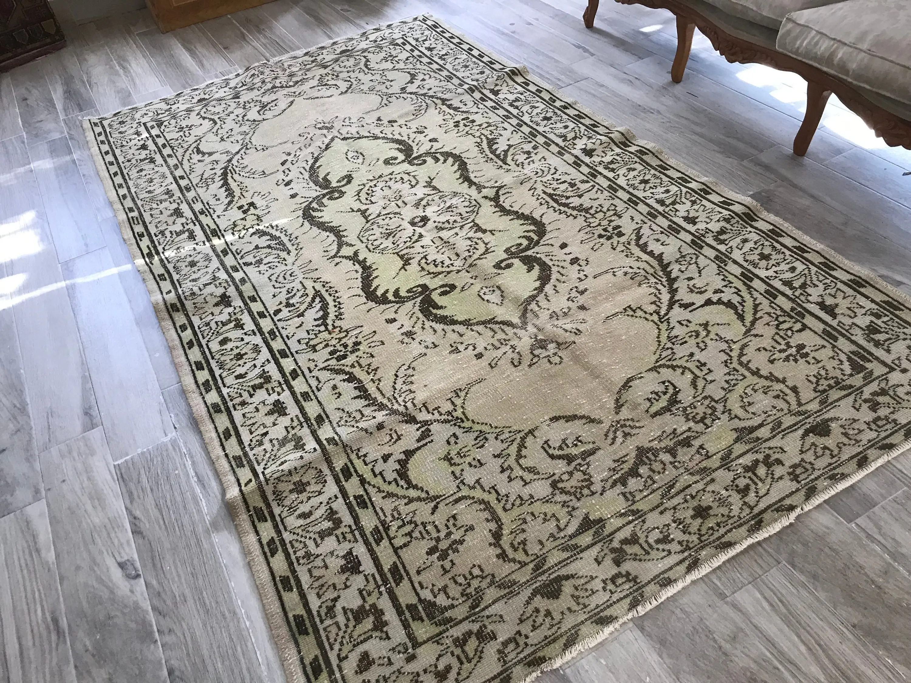 5,2x8,9 ft türkischer Vintage-Teppich, großer Teppich, grün-schwarzer Wollteppich - 1