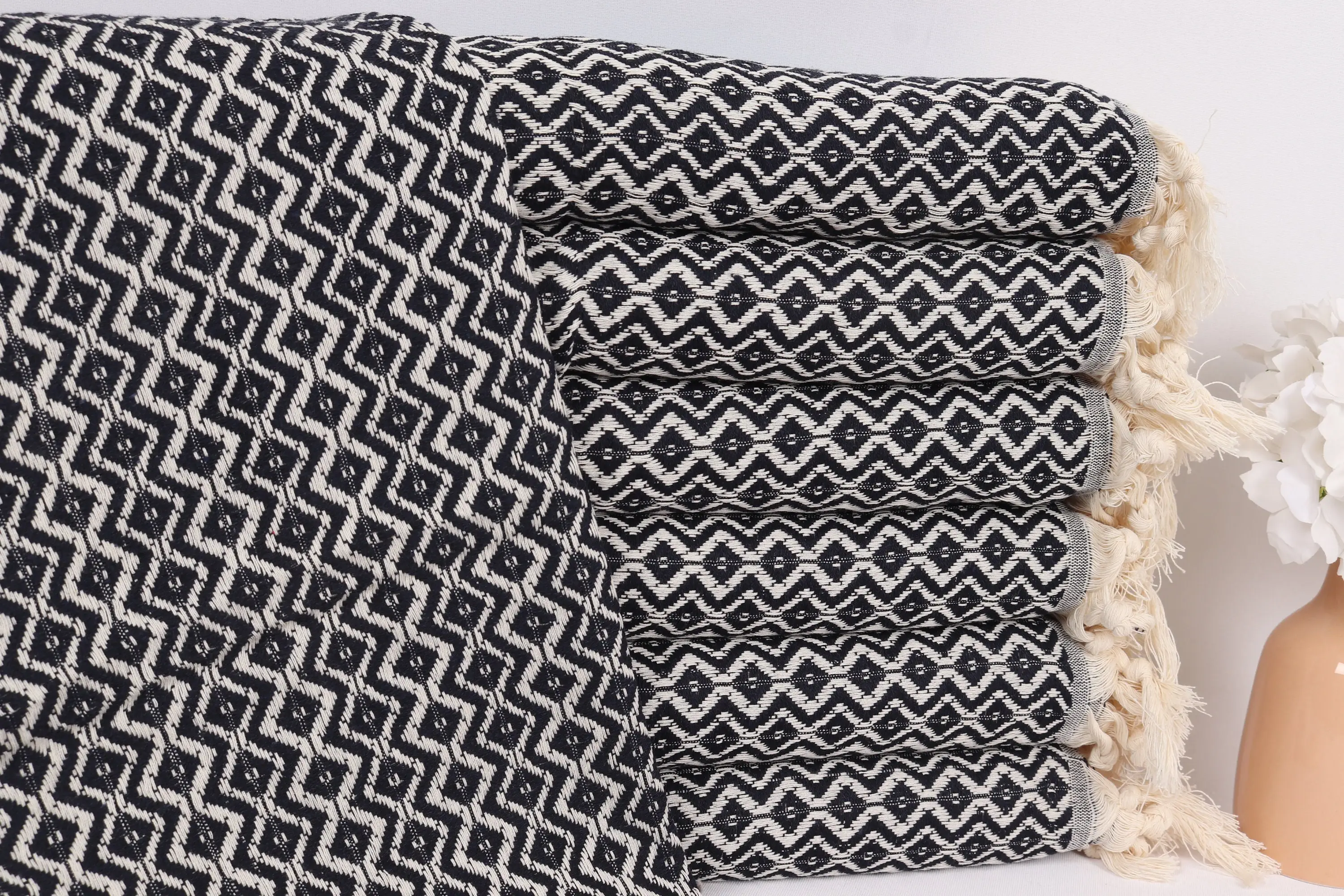Navy Cotton Dish Towel Diamond Hand Towel 18x36 Inches - 1