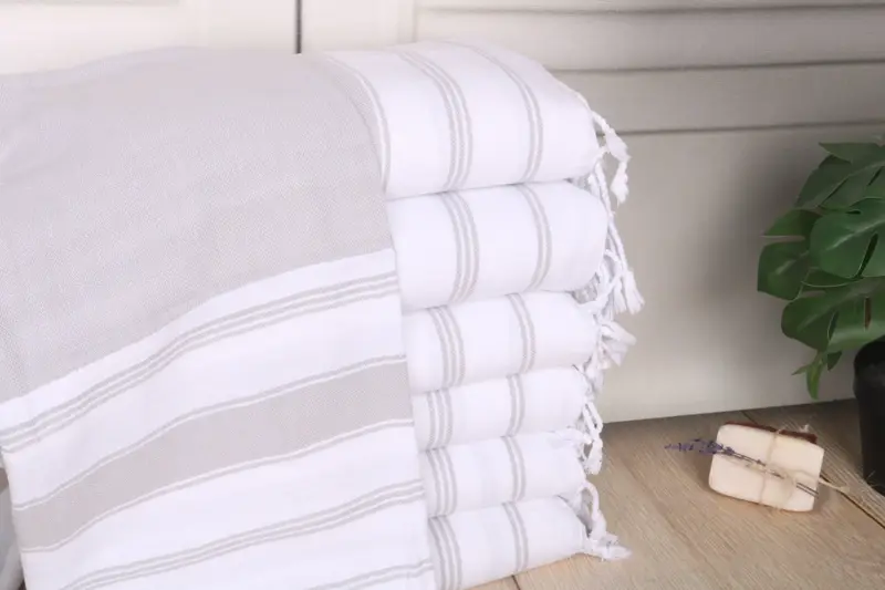Light Gray Striped Turkish Cotton Bath Towel, 40x71 Inches