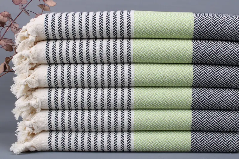 Organic Cotton Striped Towel, Wedding Gift, Beige, 40x71 Inches