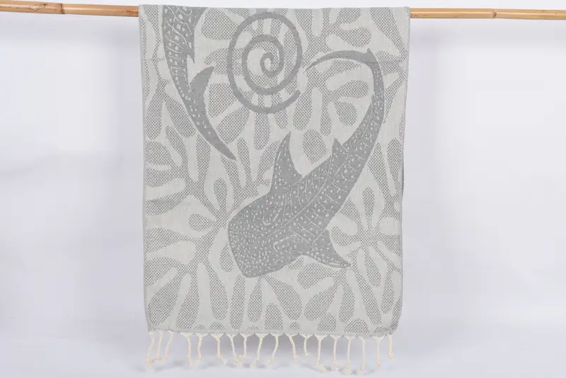 Dark Gray Whale Design Turkish Cotton Hand Towel, 40x18 Inches