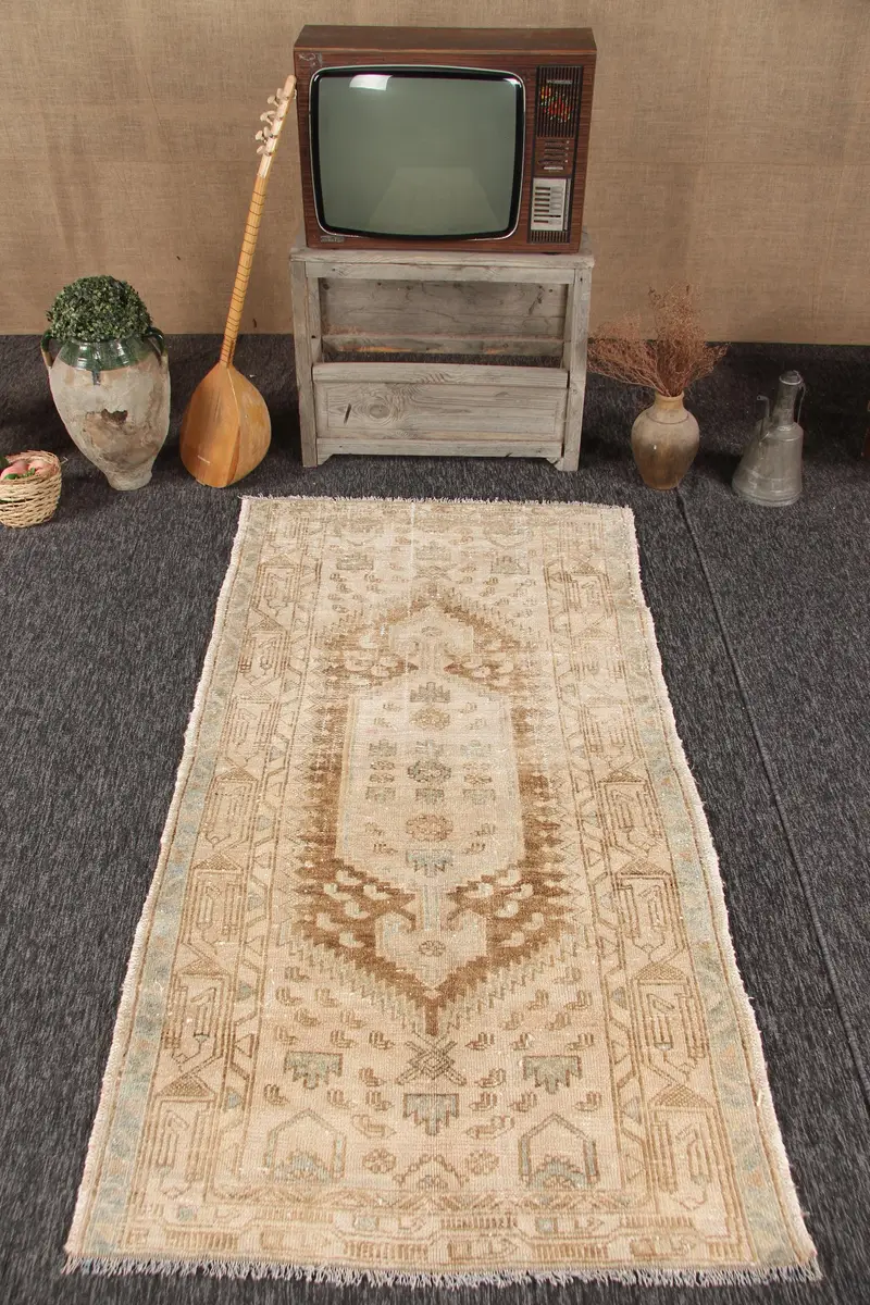 Vintage 3.5x6.6 ft Halı, Oushak Türk Halısı, Kahverengi Kamuflaj Yün Halı - 1