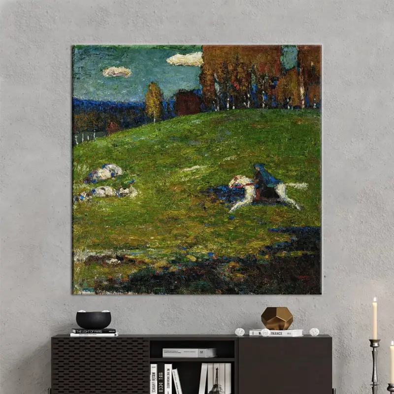 トレンディなファームハウス キャンバス: グリーン ネイチャー ランドスケープ 表現主義プリント