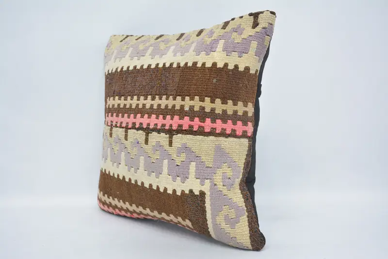 14x14 Brown Pillow Cover, Pillow Case, Turkish Kilim Pillow, Boho Pillow Sham Cover, Interior Designer Pillow, Hippie Throw Pillow Case - 4