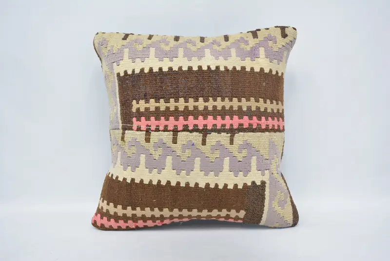 14x14 Brown Pillow Cover, Pillow Case, Turkish Kilim Pillow, Boho Pillow Sham Cover, Interior Designer Pillow, Hippie Throw Pillow Case - 1