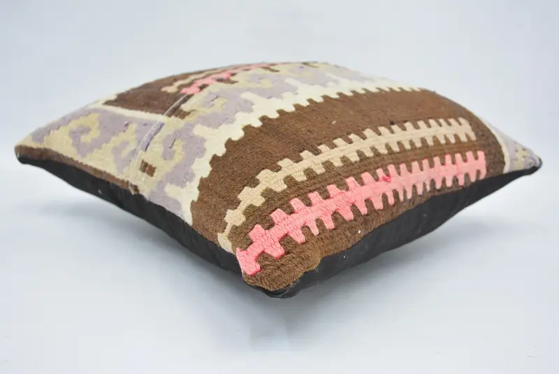 14x14 Brown Pillow Cover, Pillow Case, Turkish Kilim Pillow, Boho Pillow Sham Cover, Interior Designer Pillow, Hippie Throw Pillow Case - 6