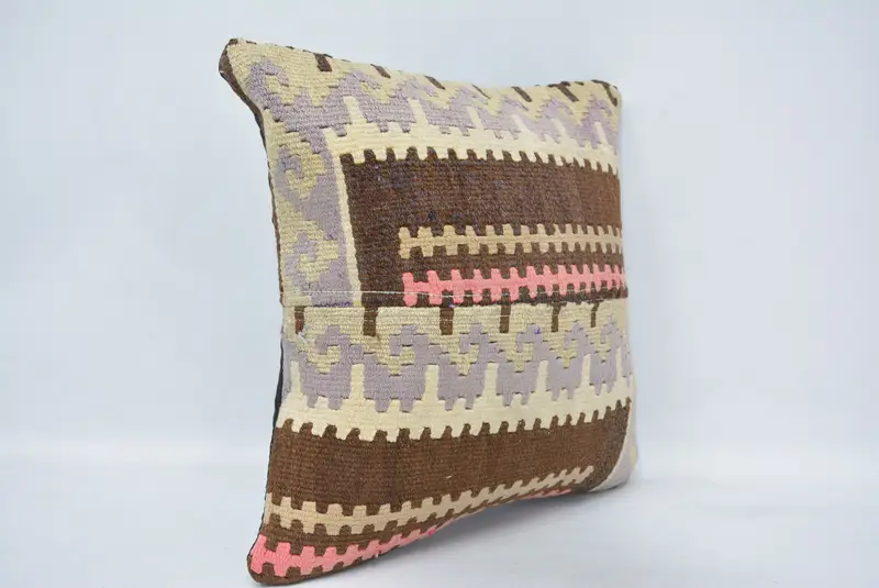 14x14 Brown Pillow Cover, Pillow Case, Turkish Kilim Pillow, Boho Pillow Sham Cover, Interior Designer Pillow, Hippie Throw Pillow Case - 3