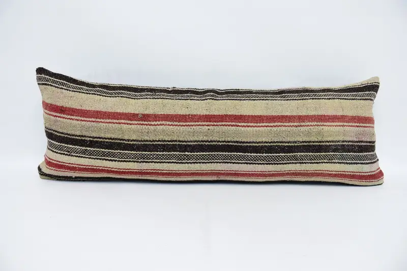 Striped Rectangle Vintage Pillow Cover, Antique DesignerRed 12x36 inch Pillow - 1