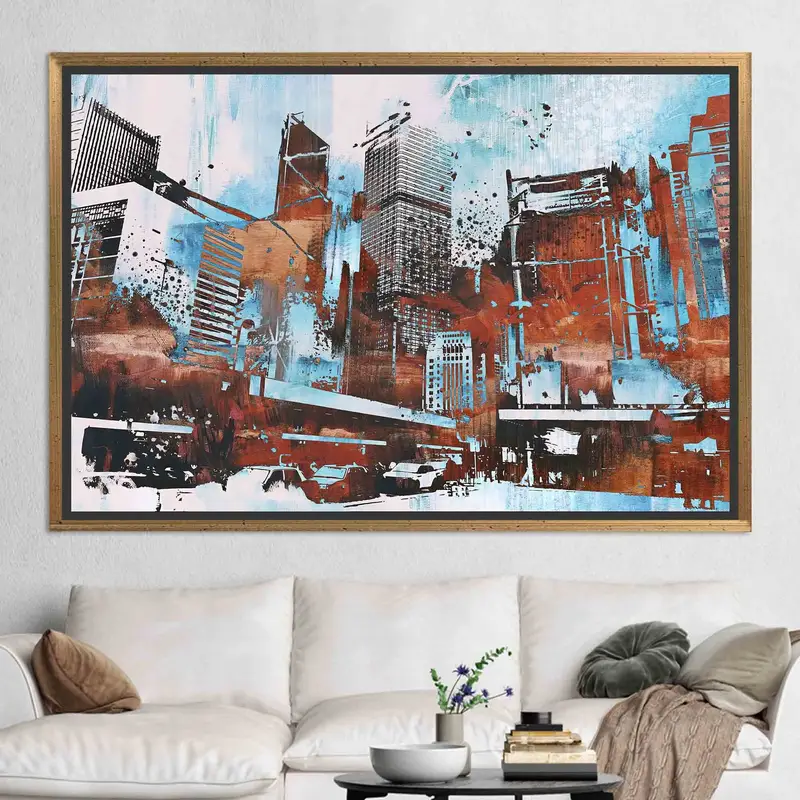 エレガントなスカイライン キャンバス: 抽象的な都市景観プリント アート