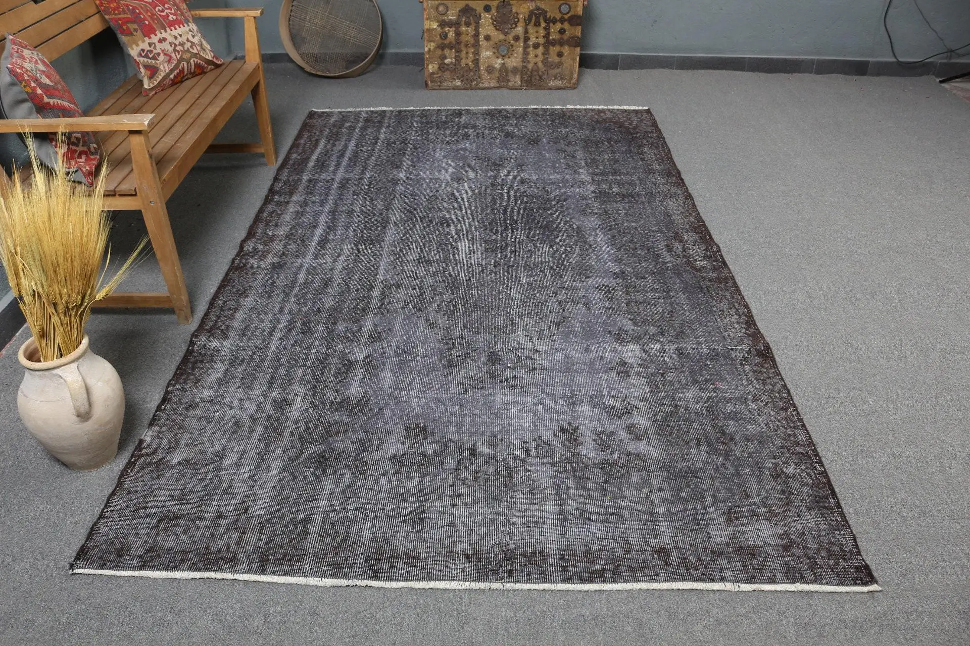 Vintage Halı, 5.5x9.3 ft Türk Halısı, Gri Oryantal Yün Halı - 1