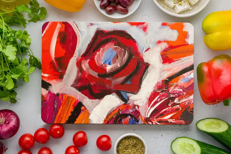 滑り止めの足付きの抽象的なローズガラスまな板