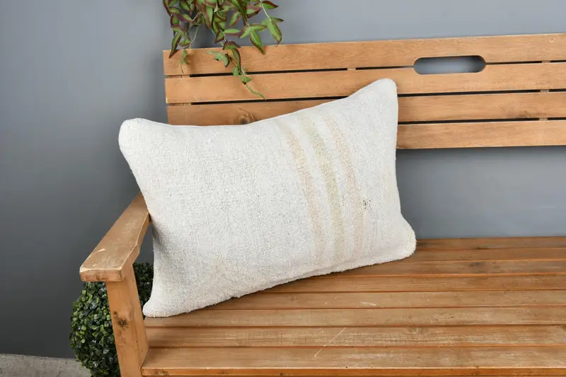 Garden Cushion Cover, Cushion, 16x24 Beige Cushion Case, Vintage Pillow, One Of A Kind Cushion, Kilim Pillow, Turkish Pillow - 1
