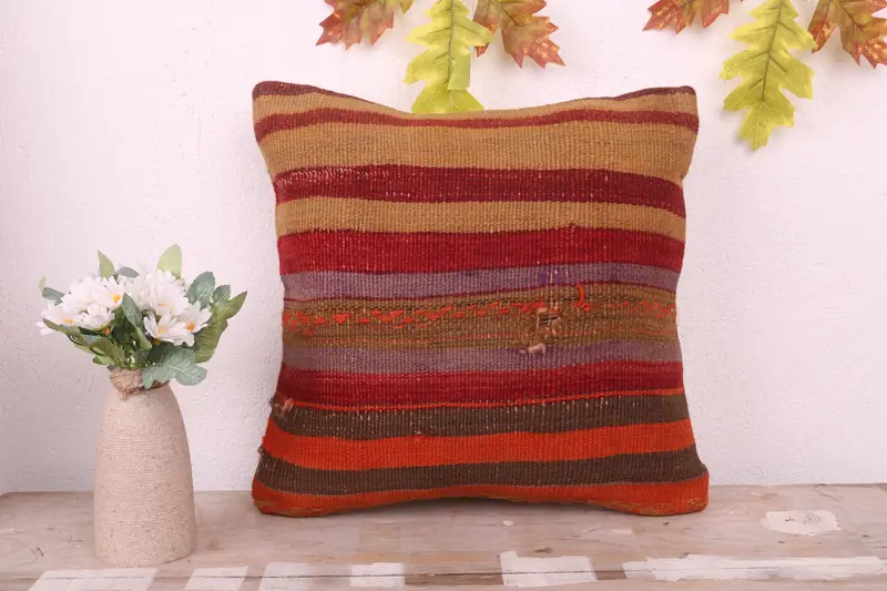 Vintage Kilim Pillow, 14x14 Red Cushion, Boho Pillow, Indoor Pillow Sham, Morroccon Kilim Cushion Pillow Cover, Turkish Pillow, Pillow Sham - 2