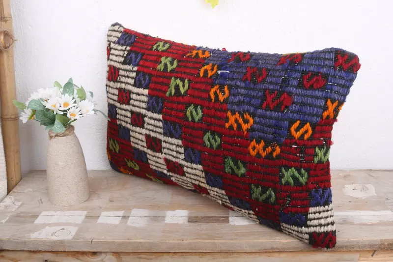 Vintage Kilim Pillow, Home Decor Pillow, Throw Kilim Pillow, Cushion Case, 12x20 White Pillow Case, Pastel Cushion Case - 4
